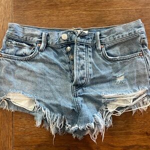 We The Free Blue Distressed Jean Shorts